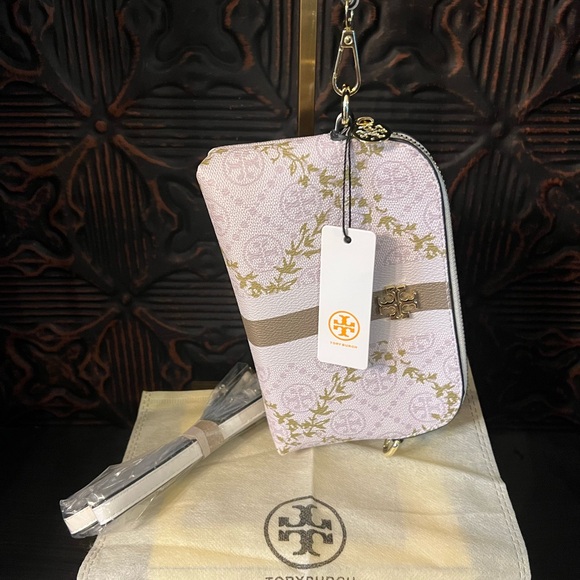 Tory Burch Handbags - Tory Burch Olive Green & Light Purple Wristlet w/ Long Crossbody Strap NWT